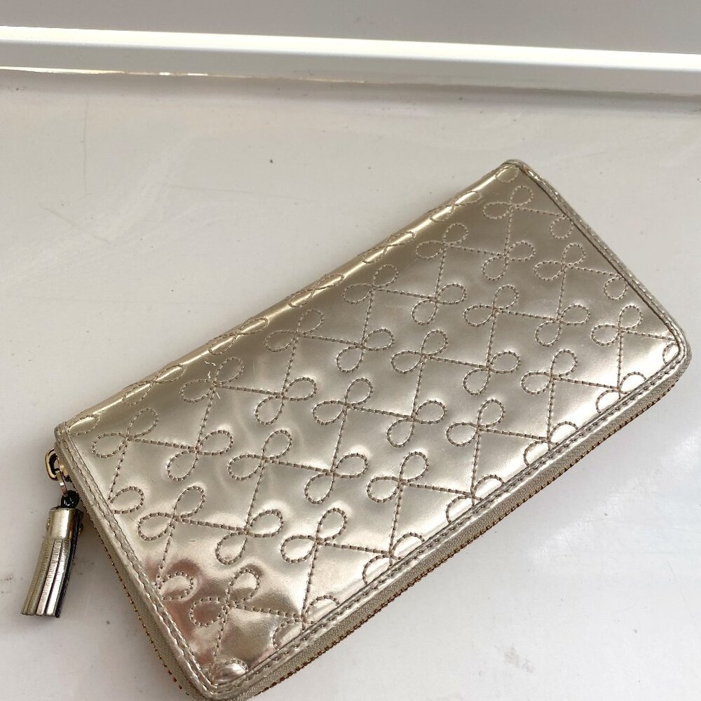 Anya Hindmarch Gold Embroidered Long Zip Around Wallet